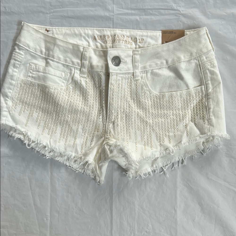 American Eagle Outfitters Cream Jean Shorts with Studs